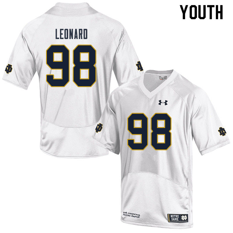 Youth NCAA Notre Dame Fighting Irish #98 Harrison Leonard Stitched College Under Armour Authentic White Football Jersey DW10C86SQ